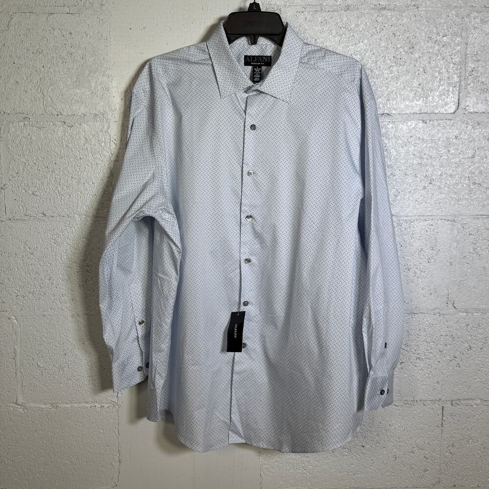 Alfani Men's Regular-Fit Stretch Micro-Dot Dress Shirt, Blue 16-16.5 32-33$65